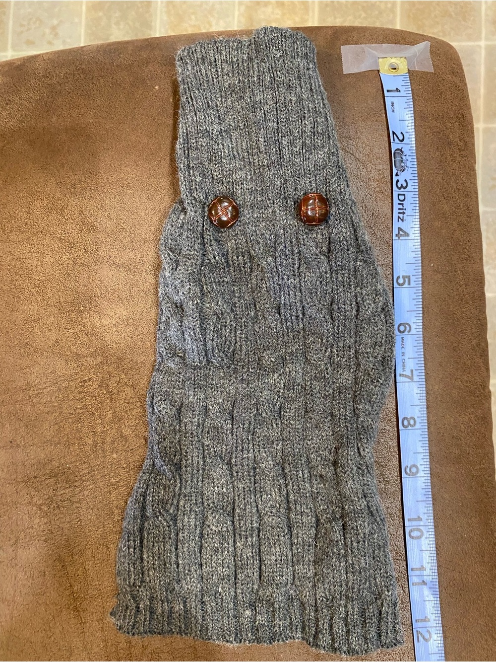 Heather Gray Cable Knit Dog Sweater with Button Accents